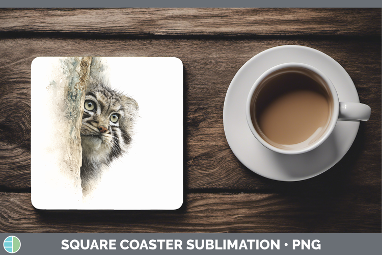 Pallas Cat Wild Cats Tree Peek Square Coaster Sublimation De
