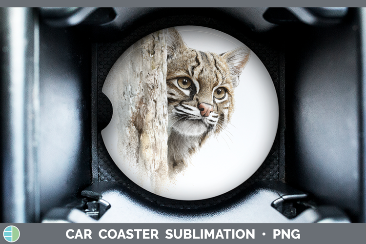 Pampas Cat Wild Cats Tree Peek Car Coaster Sublimation Desig