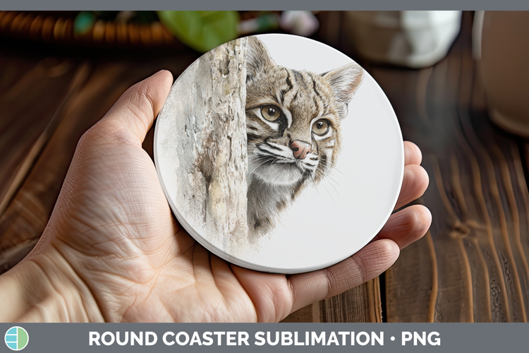 Pampas Cat Wild Cats Tree Peek Round Coaster Sublimation Des