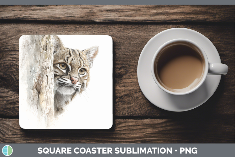 Pampas Cat Wild Cats Tree Peek Square Coaster Sublimation De