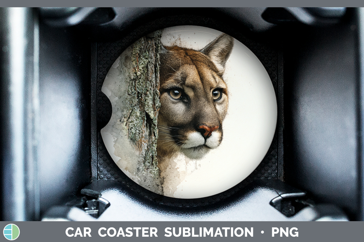 Puma Concolor Wild Cats Tree Peek Car Coaster Sublimation De