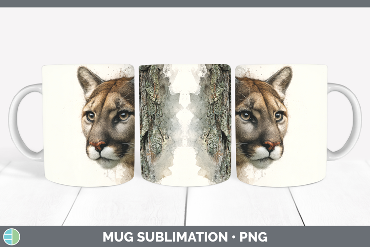 Puma Concolor Wild Cats Tree Peek Mug Wrap Sublimation Desig