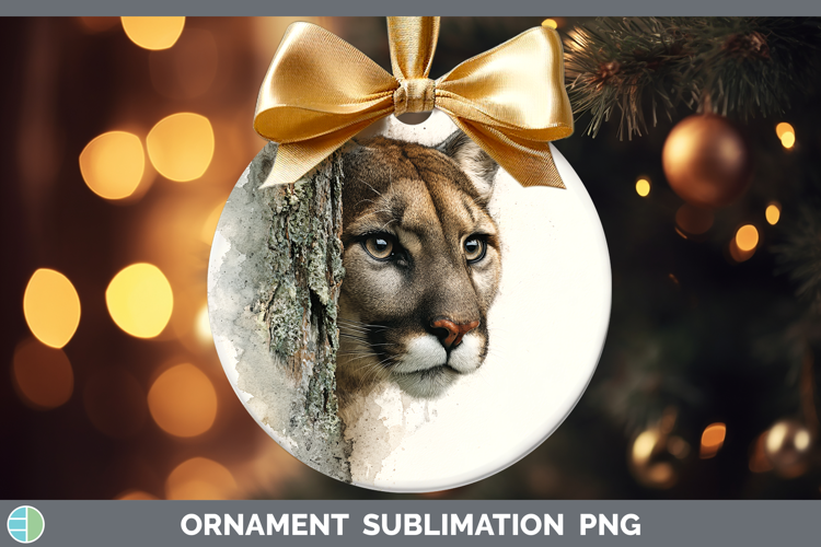 Puma Concolor Wild Cats Tree Peek Ornament Sublimation Desig