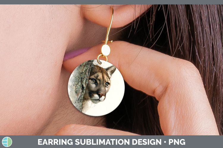 Puma Concolor Wild Cats Tree Peek Round Earrings Sublimation