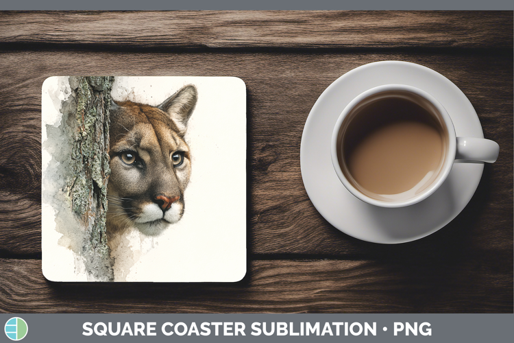 Puma Concolor Wild Cats Tree Peek Square Coaster Sublimation