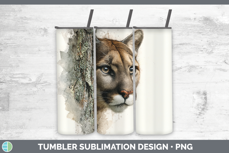 Puma Concolor Wild Cats Tree Peek Tumbler Sublimation Design