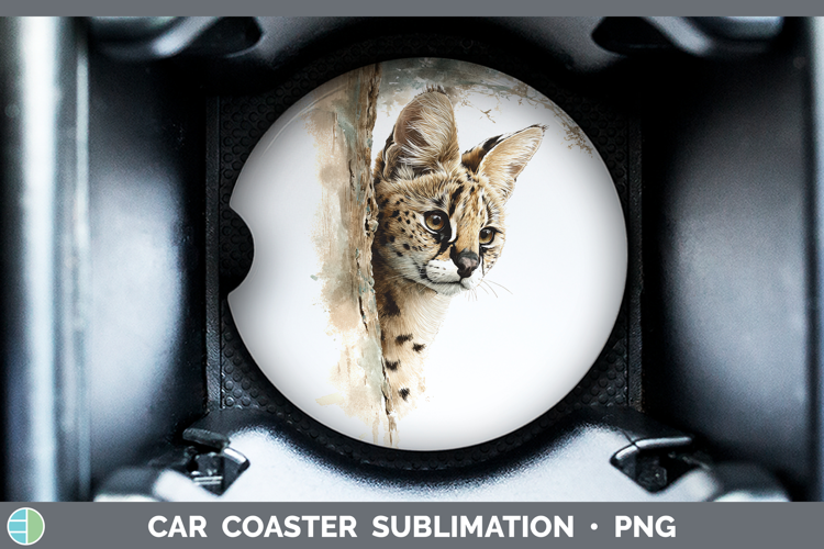 Serval Wild Cats Tree Peek Car Coaster Sublimation Design