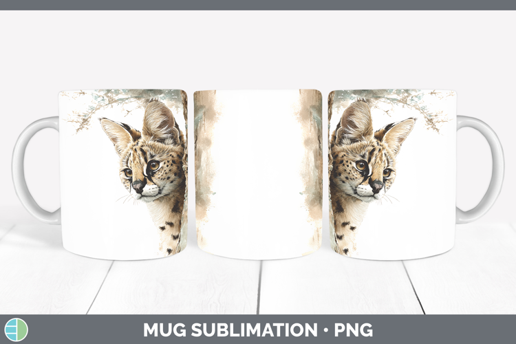 Serval Wild Cats Tree Peek Mug Wrap Sublimation Design