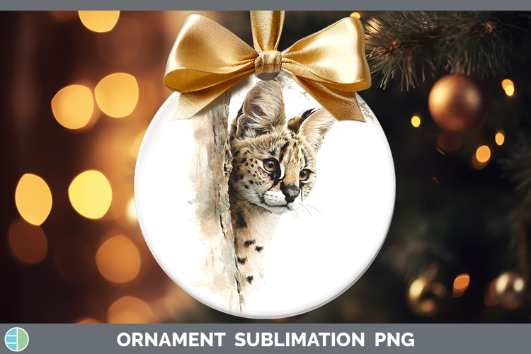 Serval Wild Cats Tree Peek Ornament Sublimation Design