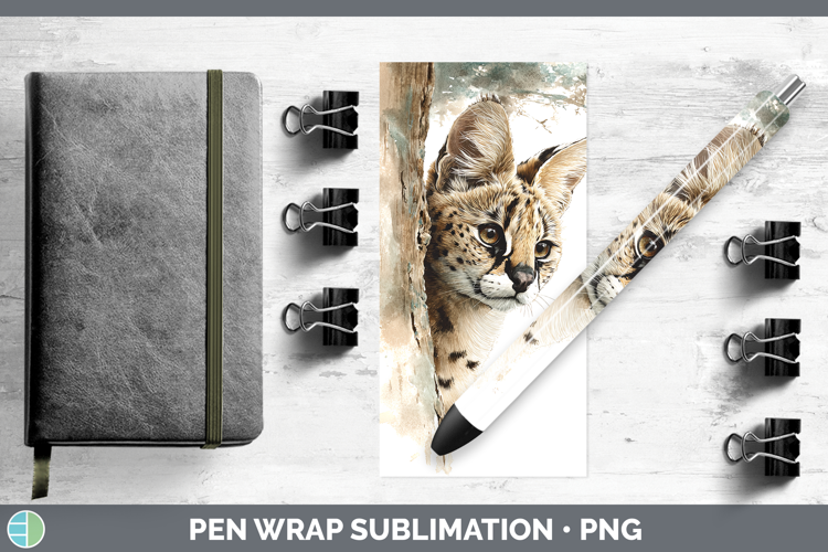 Serval Wild Cats Tree Peek Pen Wrap Sublimation Design