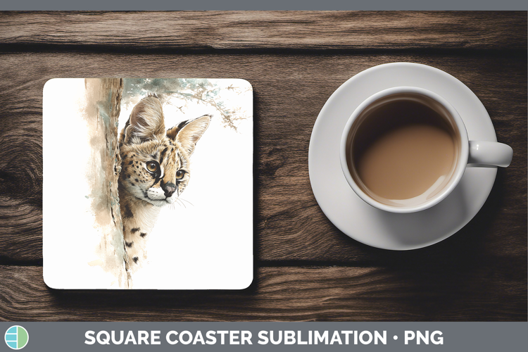 Serval Wild Cats Tree Peek Square Coaster Sublimation Design