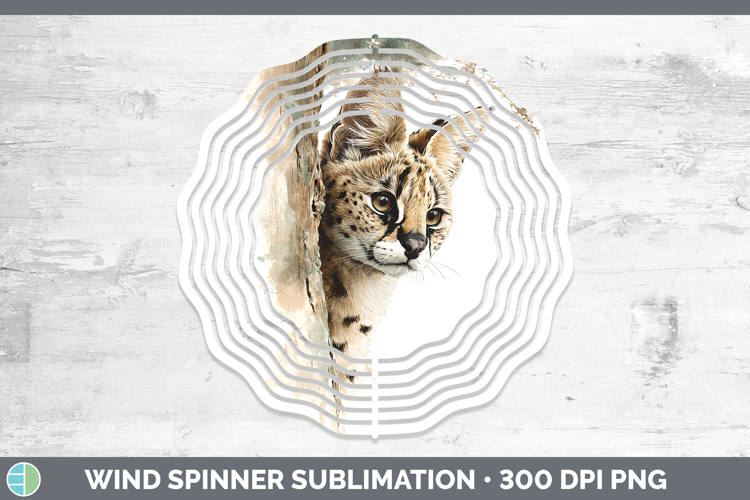 Serval Wild Cats Tree Peek Wind Spinner Sublimation Design
