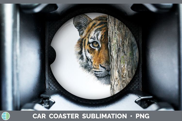 Tiger Wild Cats Tree Peek Car Coaster Sublimation Design
