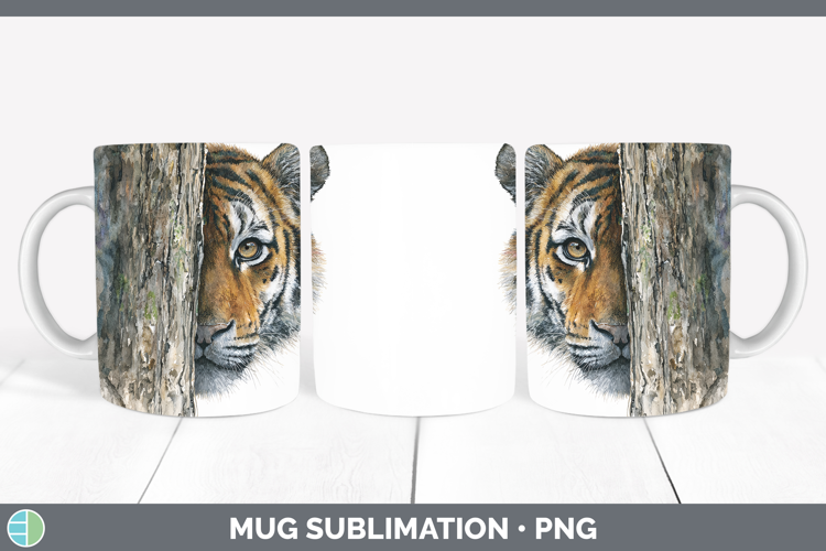 Tiger Wild Cats Tree Peek Mug Wrap Sublimation Design