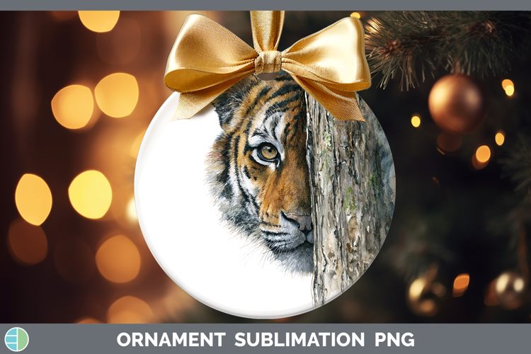 Tiger Wild Cats Tree Peek Ornament Sublimation Design