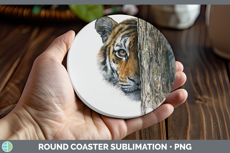 Tiger Wild Cats Tree Peek Round Coaster Sublimation Design