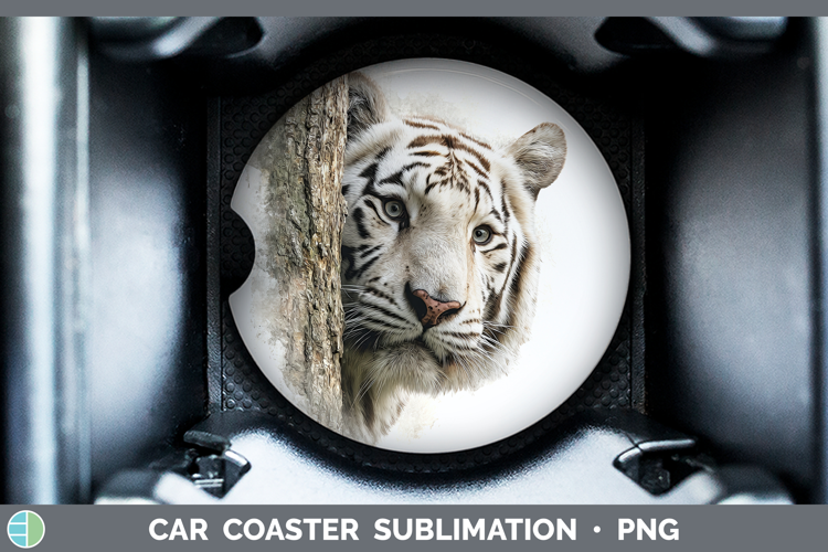 White Tiger Wild Cats Tree Peek Car Coaster Sublimation Desi