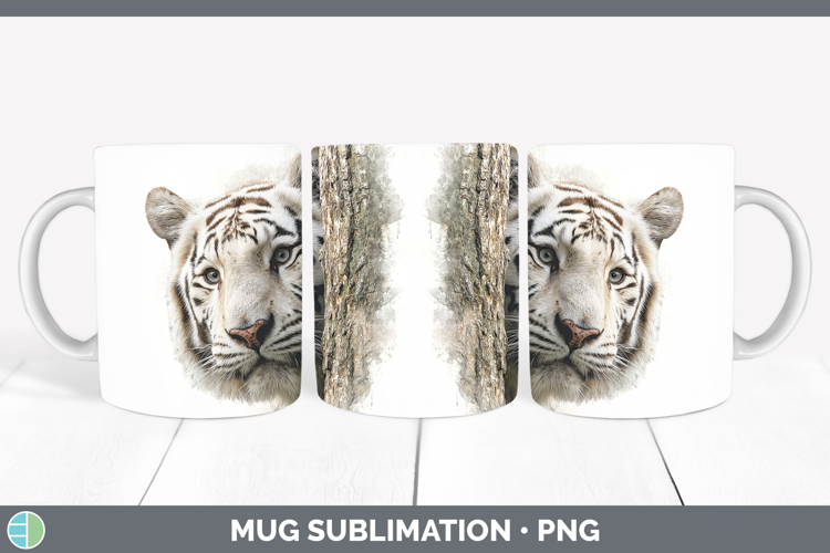 White Tiger Wild Cats Tree Peek Mug Wrap Sublimation Design