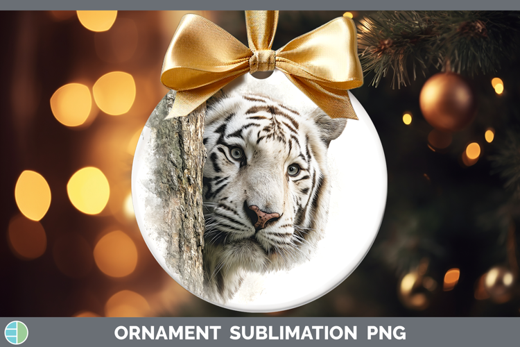 White Tiger Wild Cats Tree Peek Ornament Sublimation Design