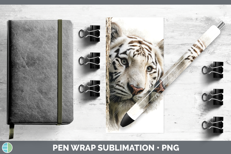 White Tiger Wild Cats Tree Peek Pen Wrap Sublimation Design