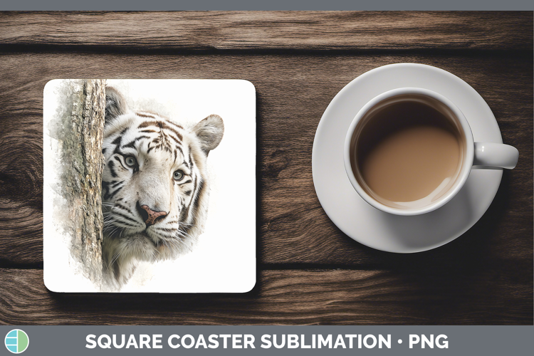 White Tiger Wild Cats Tree Peek Square Coaster Sublimation D