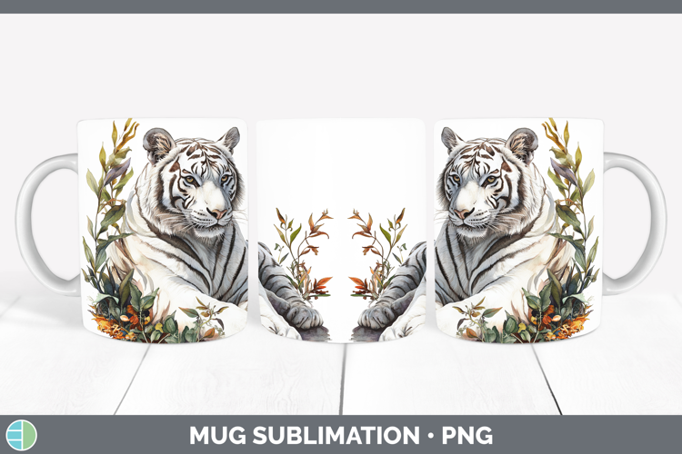 Wild Cats White Tiger Mug Wrap Sublimation Coffee Cup Design