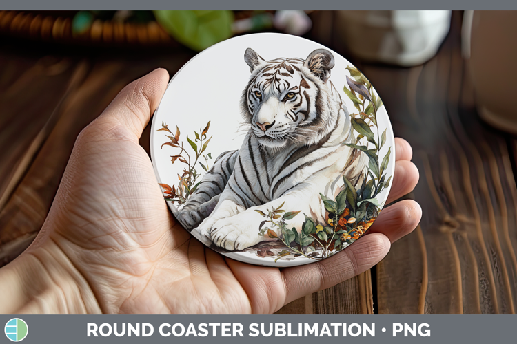 Wild Cats White Tiger Round Coaster Sublimation Coaster Desi