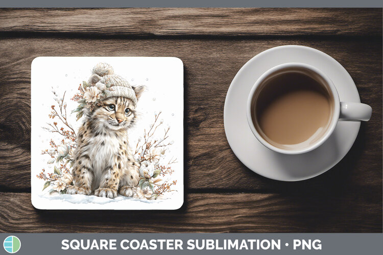 GorgeousWild Cats Winter Knit Hat Square Coaster design.