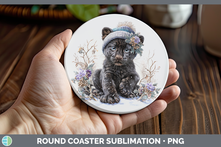 Black Panther Wild Cats Winter Knit Hat Round Coaster Sublim