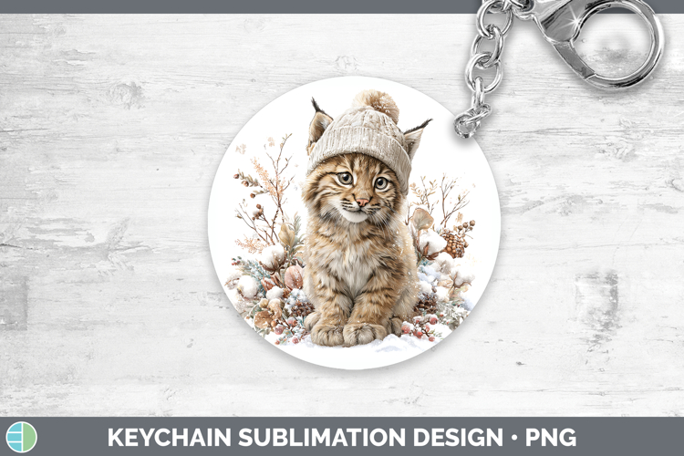 Bobcat Wild Cats Winter Knit Hat Keychain Sublimation Design