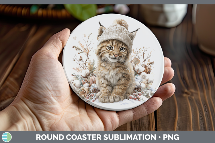 Bobcat Wild Cats Winter Knit Hat Round Coaster Sublimation D
