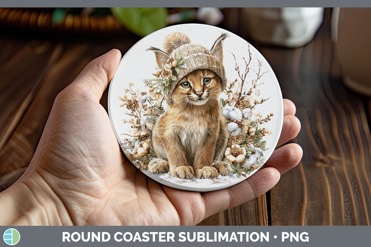 Caracal Wild Cats Winter Knit Hat Round Coaster Sublimation