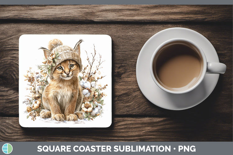 Caracal Wild Cats Winter Knit Hat Square Coaster Sublimation