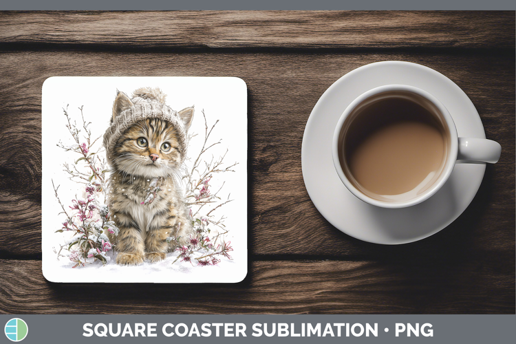 European Wildcat Wild Cats Winter Knit Hat Square Coaster Su