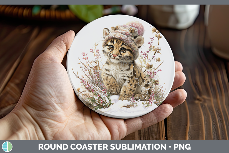 Leopard Clouded Wild Cats Winter Knit Hat Round Coaster Subl