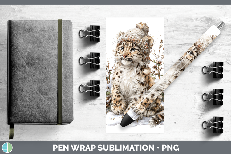 Leopard Snow Wild Cats Winter Knit Hat Pen Wrap Sublimation