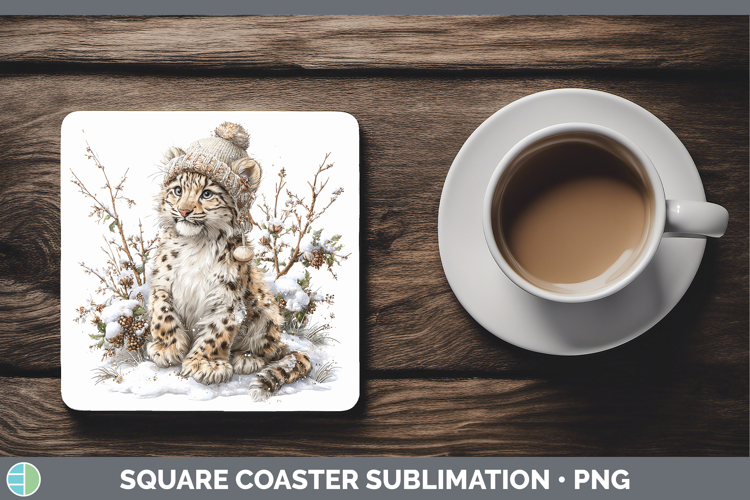Leopard Snow Wild Cats Winter Knit Hat Square Coaster Sublim