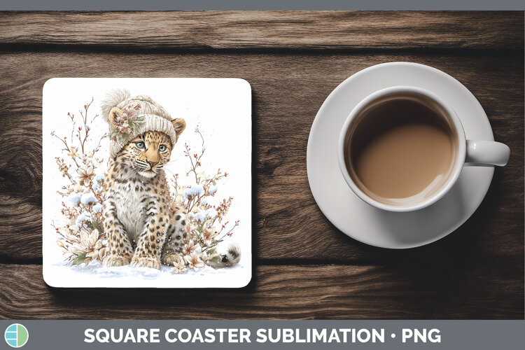 GorgeousWild Cats Winter Knit Hat Square Coaster design.