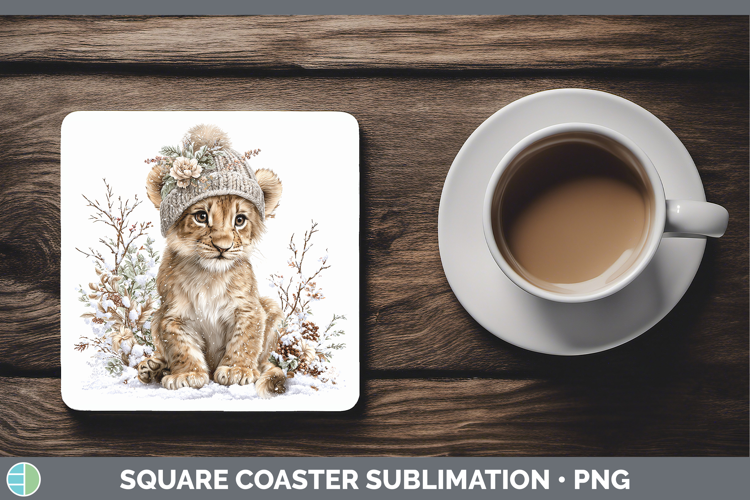 Lion Wild Cats Winter Knit Hat Square Coaster Sublimation De