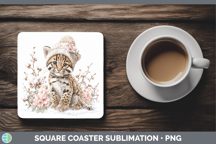 Ocelot Wild Cats Winter Knit Hat Square Coaster Sublimation
