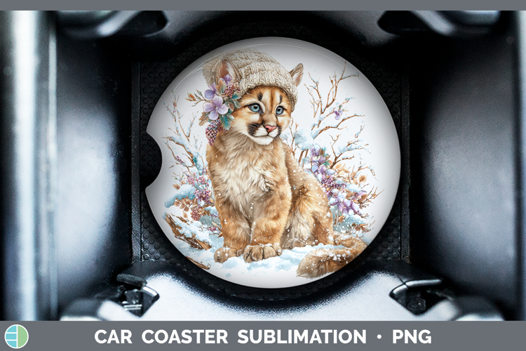 Puma Concolor Wild Cats Winter Knit Hat Car Coaster Sublimat