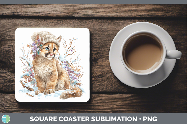 Puma Concolor Wild Cats Winter Knit Hat Square Coaster Subli