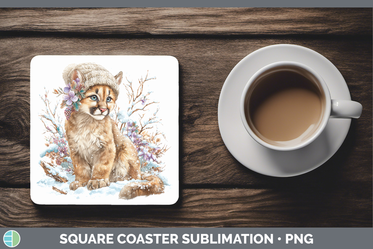 Puma Concolor Wild Cats Winter Knit Hat Square Coaster Subli