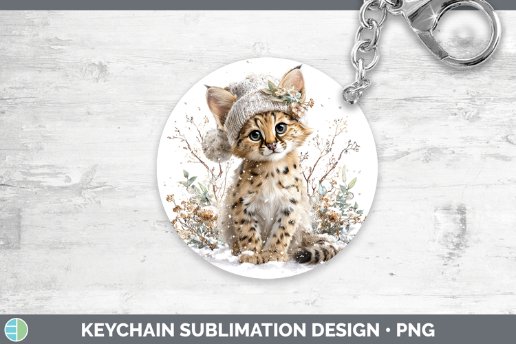 Serval Wild Cats Winter Knit Hat Keychain Sublimation Design