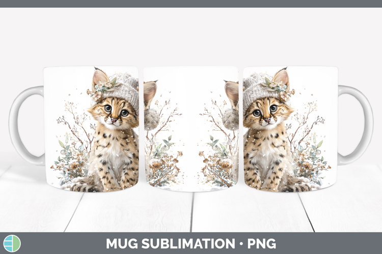 Serval Wild Cats Winter Knit Hat Mug Wrap Sublimation Design