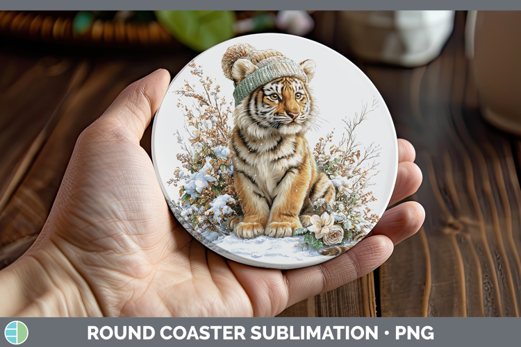 Tiger Wild Cats Winter Knit Hat Round Coaster Sublimation De