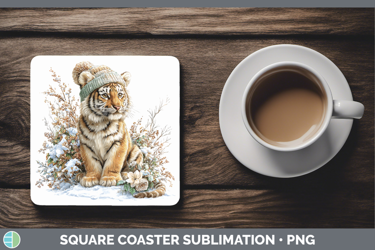 Tiger Wild Cats Winter Knit Hat Square Coaster Sublimation D