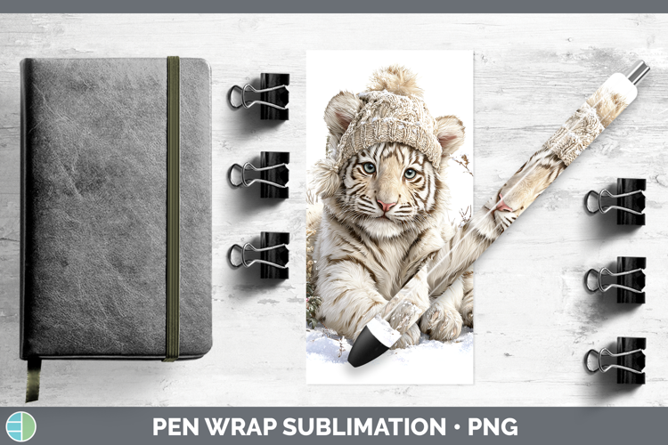 White Tiger Wild Cats Winter Knit Hat Pen Wrap Sublimation D