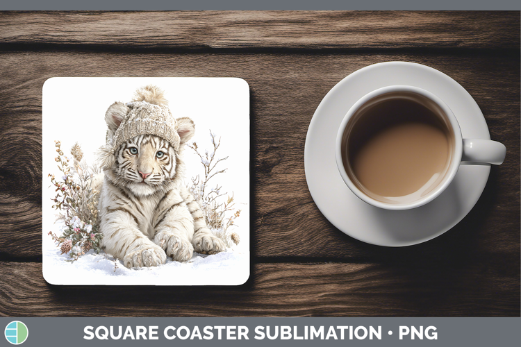 White Tiger Wild Cats Winter Knit Hat Square Coaster Sublima