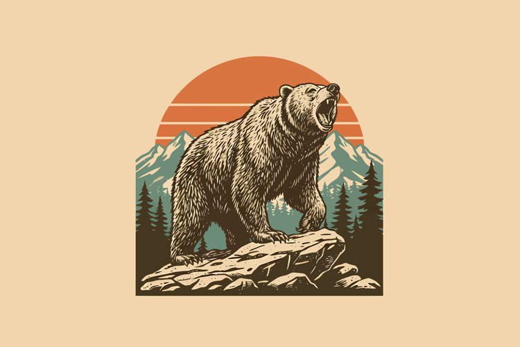 Vintage Roaring Bear Vector Illustration